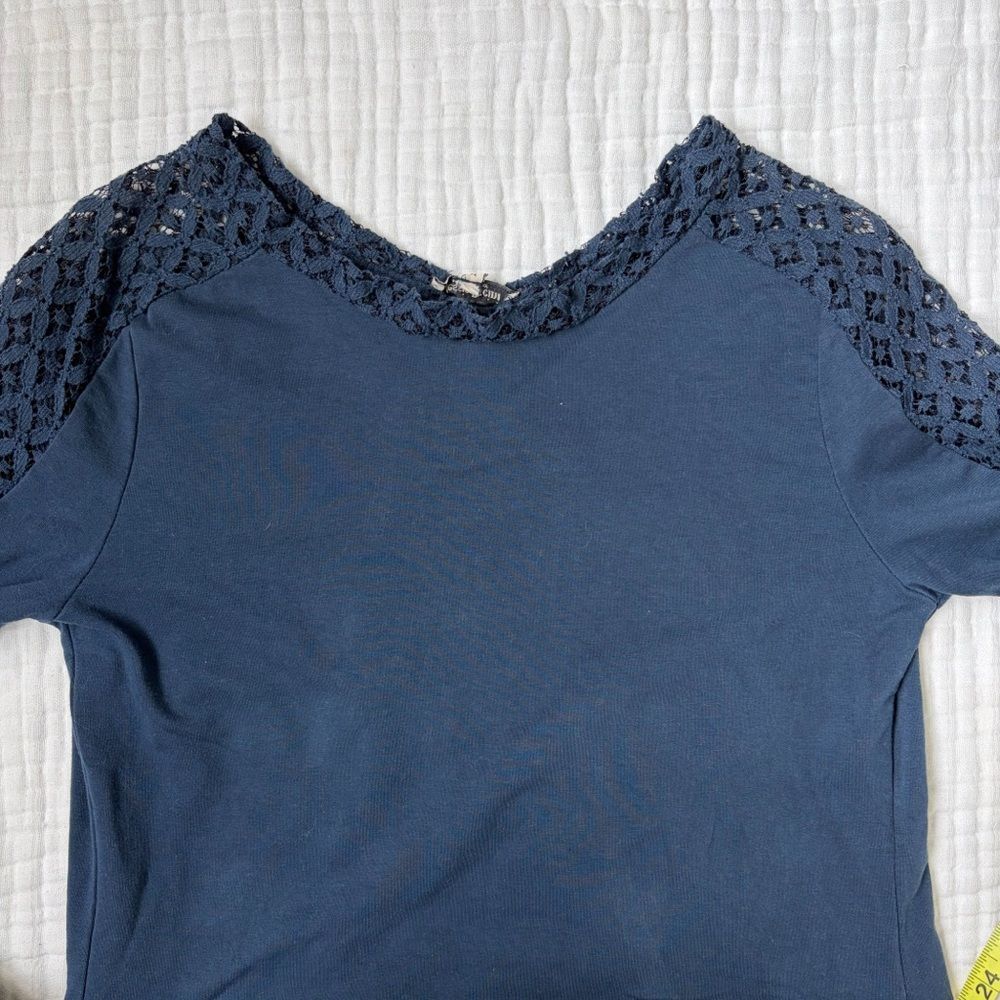 Alessia Pacini Made in Italy Navy Lace Back Long Sleeve Top Cotton Size M